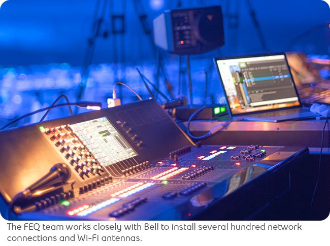The FEQ team works closely with Bell to install several hundred network connections and Wi-Fi antennas.
