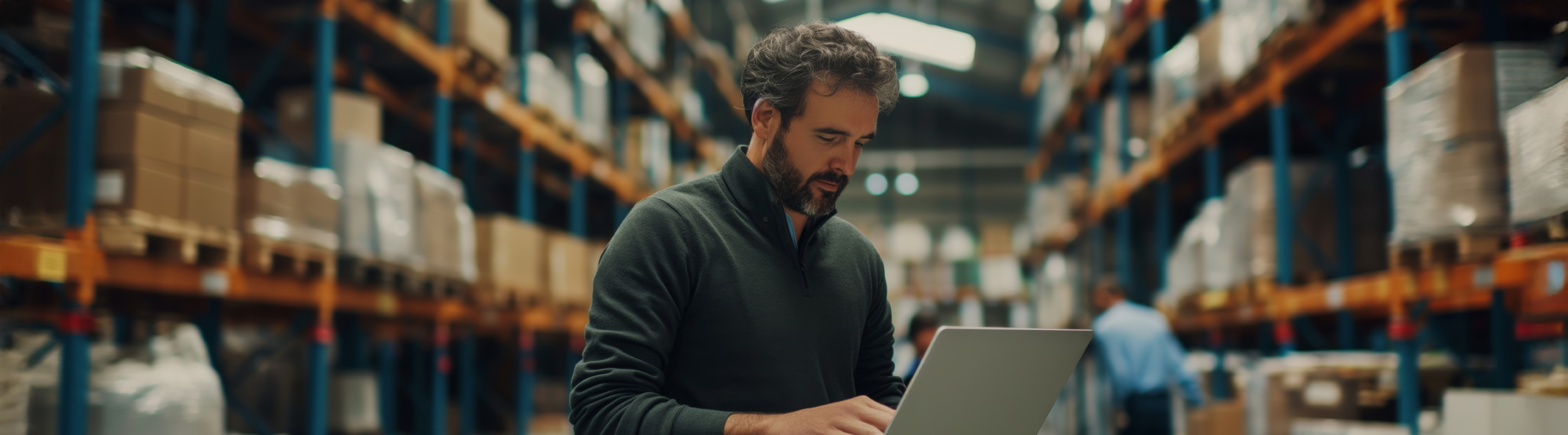 Travailleur dans un entrepôt utilisant une plateforme Bell pour gérer ses appareils IdO.