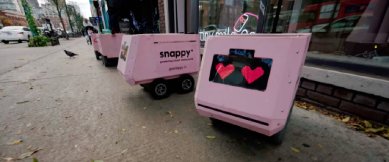 Robots roses de Tiny Mile dans une rue image text